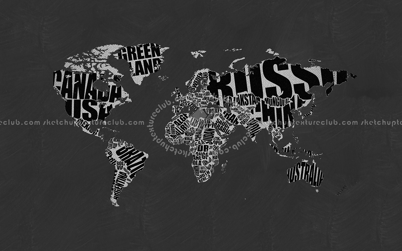 Textures   -   ARCHITECTURE   -   DECORATIVE PANELS   -   World maps   -   Chalkboard maps  - Chalkboard interior decorative world map 03110