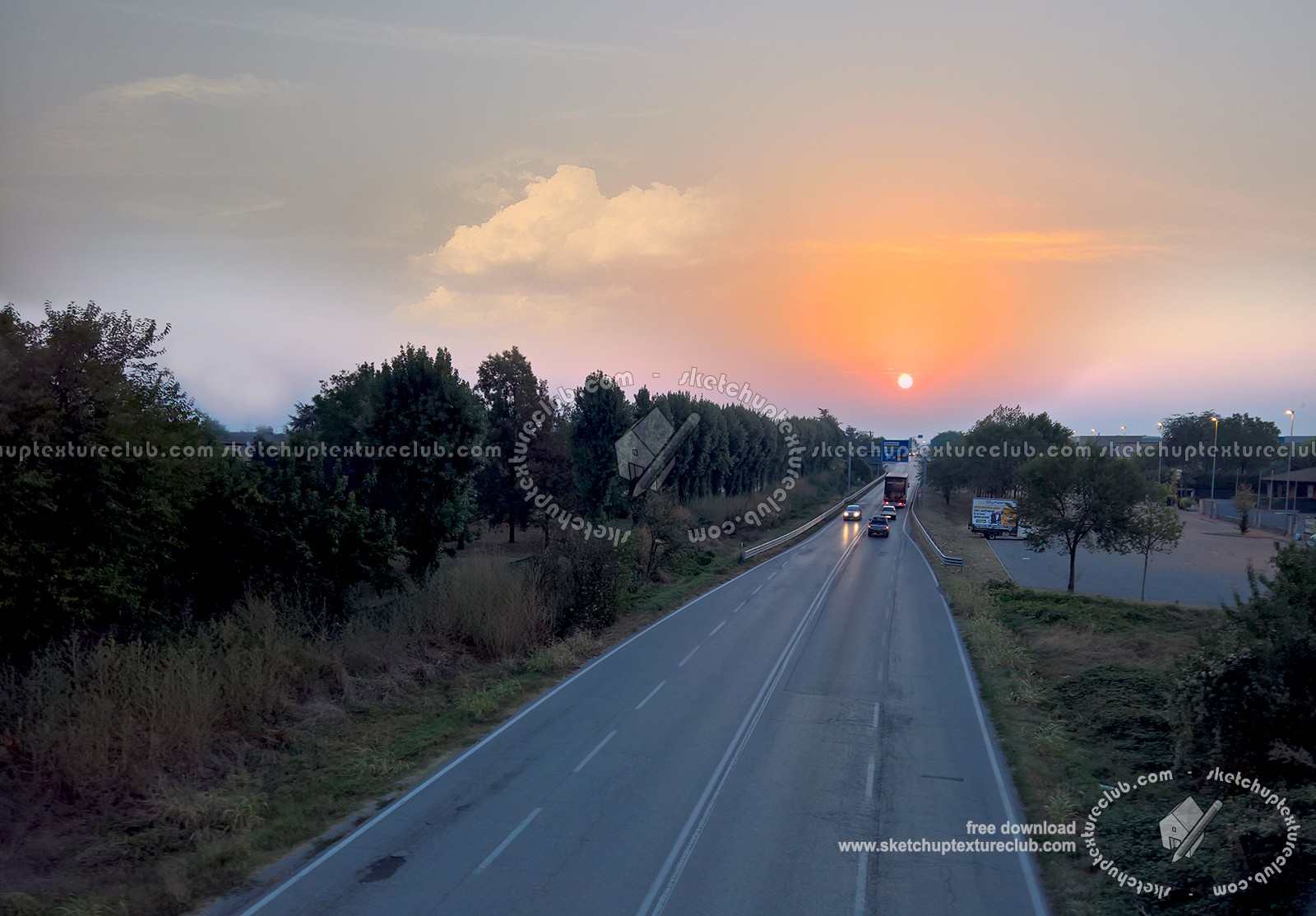 Textures   -   BACKGROUNDS & LANDSCAPES   -   SUNRISES & SUNSETS  - Sunrise background with provincial road 17716