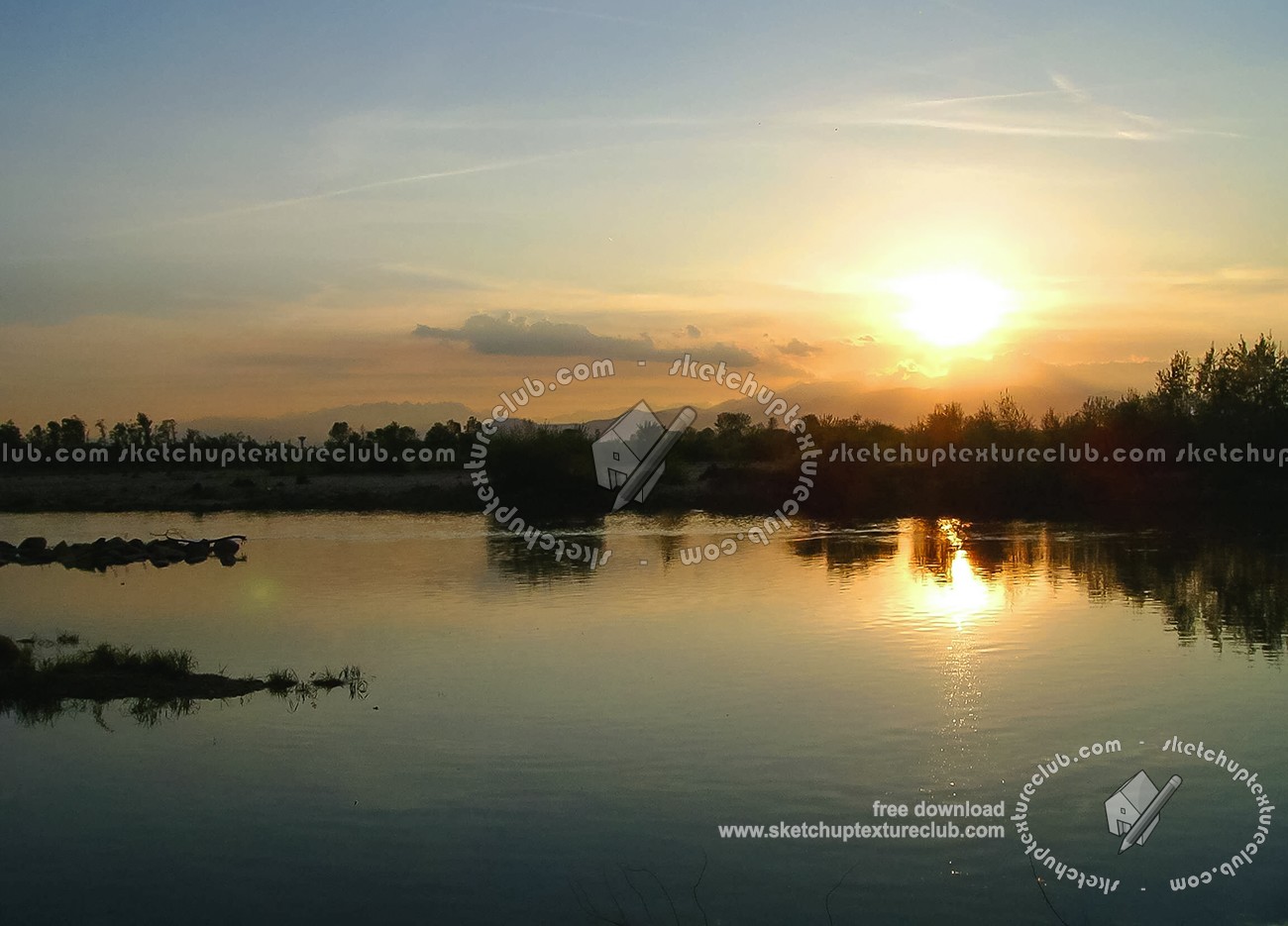 Textures   -   BACKGROUNDS &amp; LANDSCAPES   -   SUNRISES &amp; SUNSETS  - Sunset on river background 17721