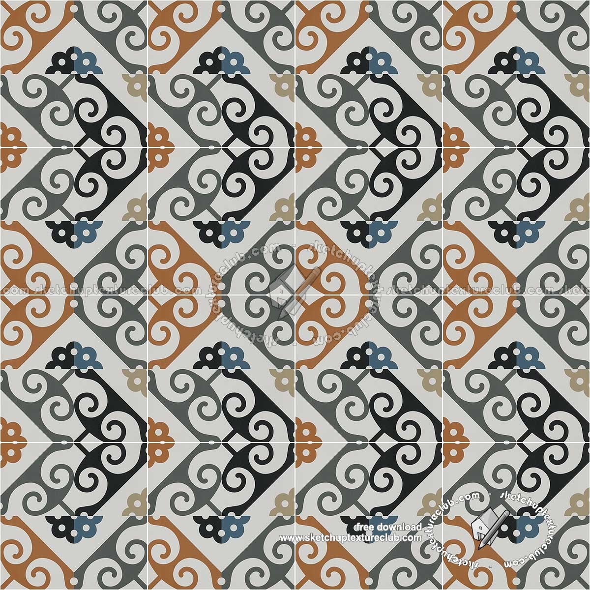 Textures   -   ARCHITECTURE   -   TILES INTERIOR   -   Ornate tiles   -   Mixed patterns  - Ceramic ornate tile texture seamless 20267 (seamless)