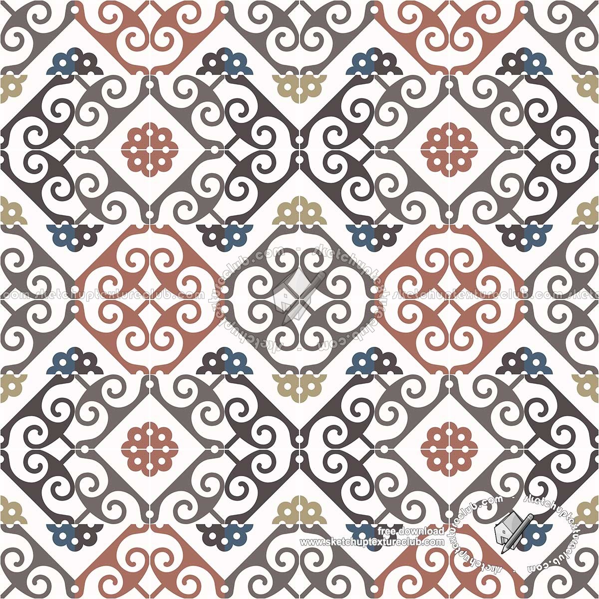 Textures   -   ARCHITECTURE   -   TILES INTERIOR   -   Ornate tiles   -   Mixed patterns  - Ceramic ornate tile texture seamless 20270 (seamless)
