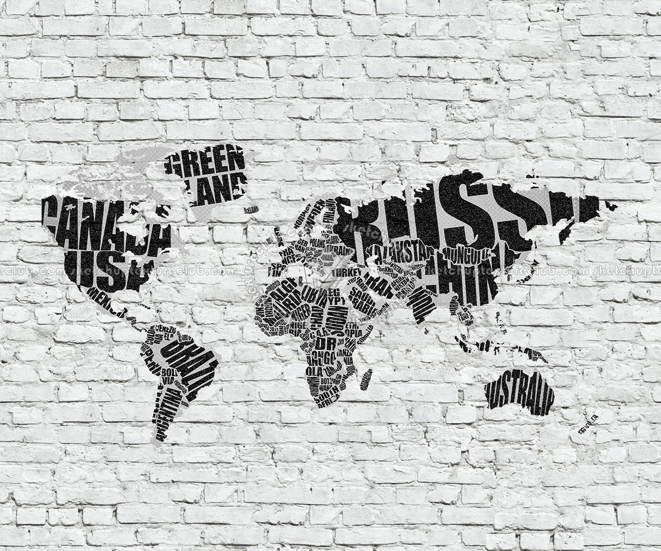 Textures   -   ARCHITECTURE   -   DECORATIVE PANELS   -   World maps   -   Various maps  - Brick mural map interior decoration 03210