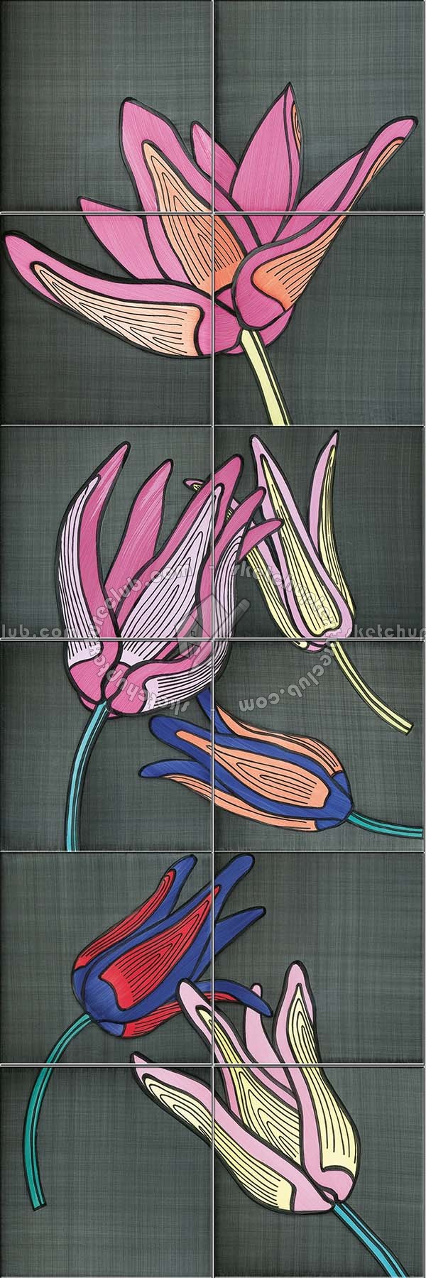 Textures   -   ARCHITECTURE   -   TILES INTERIOR   -   Ornate tiles   -   Floral tiles  - Ceramic floral tiles texture seamless 19229 (seamless)