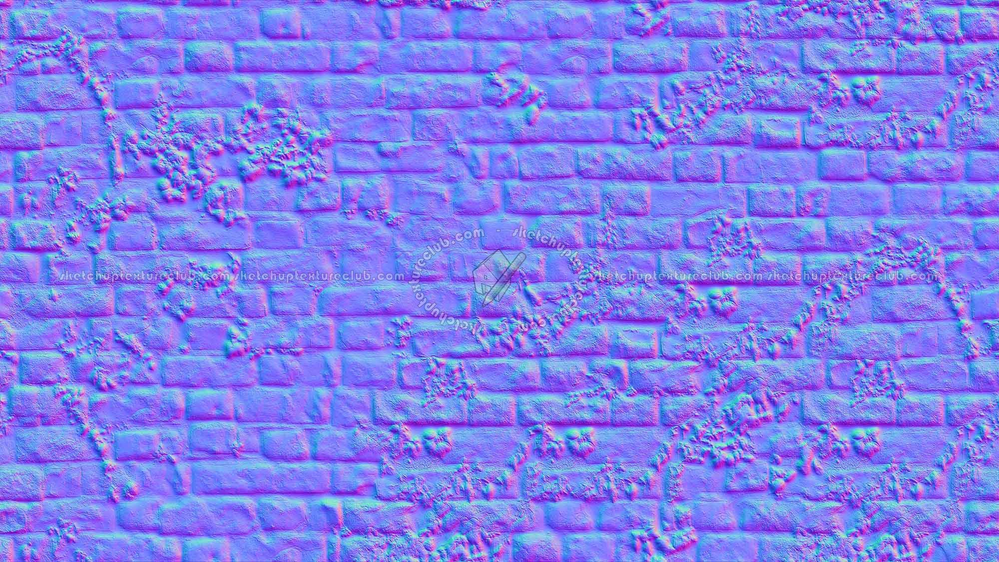 Textures   -   ARCHITECTURE   -   BRICKS   -   Damaged bricks  - Old damaged wall bricks with grass texture seamless 20198 - Normal