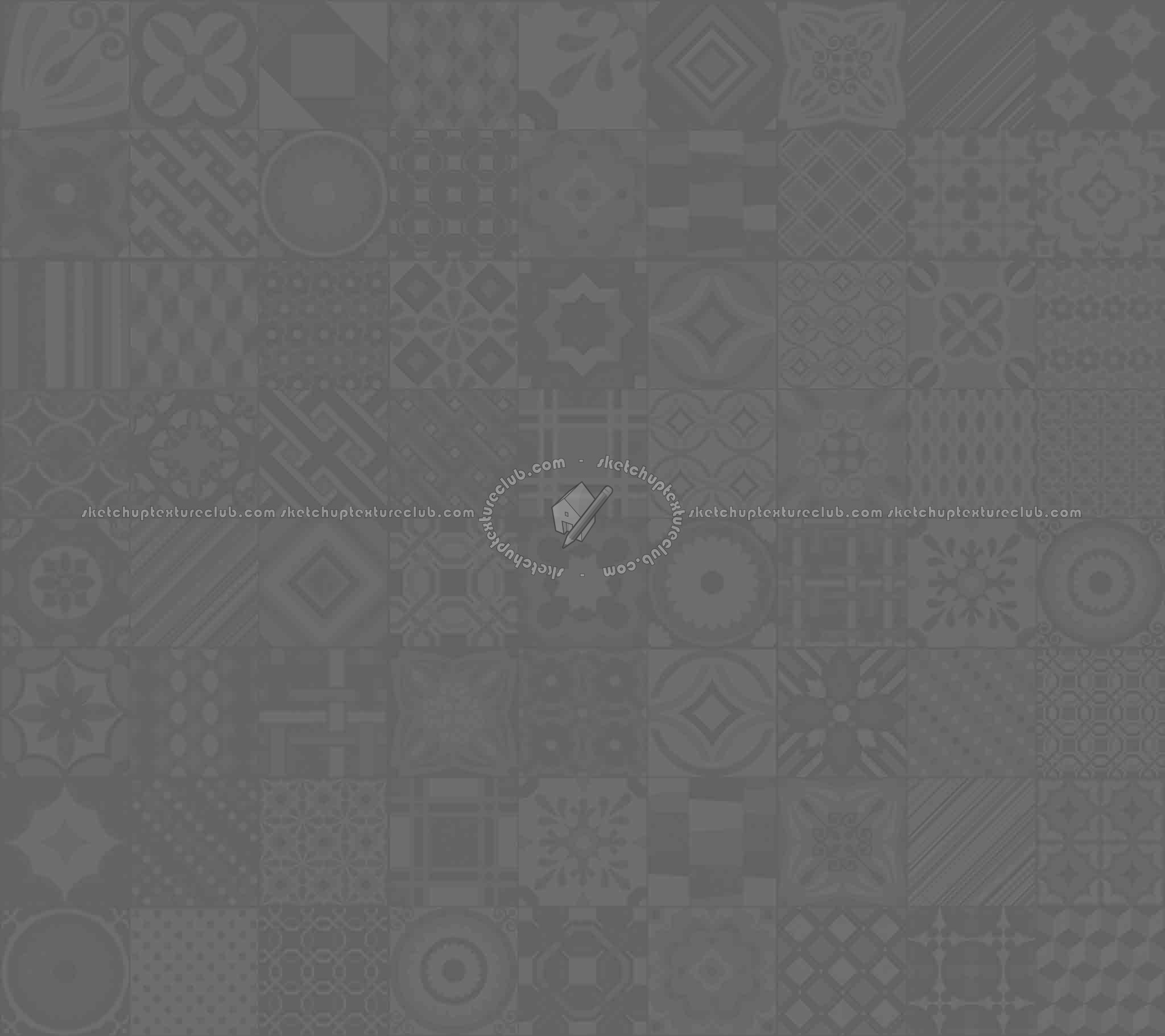 Textures   -   ARCHITECTURE   -   TILES INTERIOR   -   Ornate tiles   -   Patchwork  - Gres patchwork tiles PBR texture seamless 21926 - Displacement