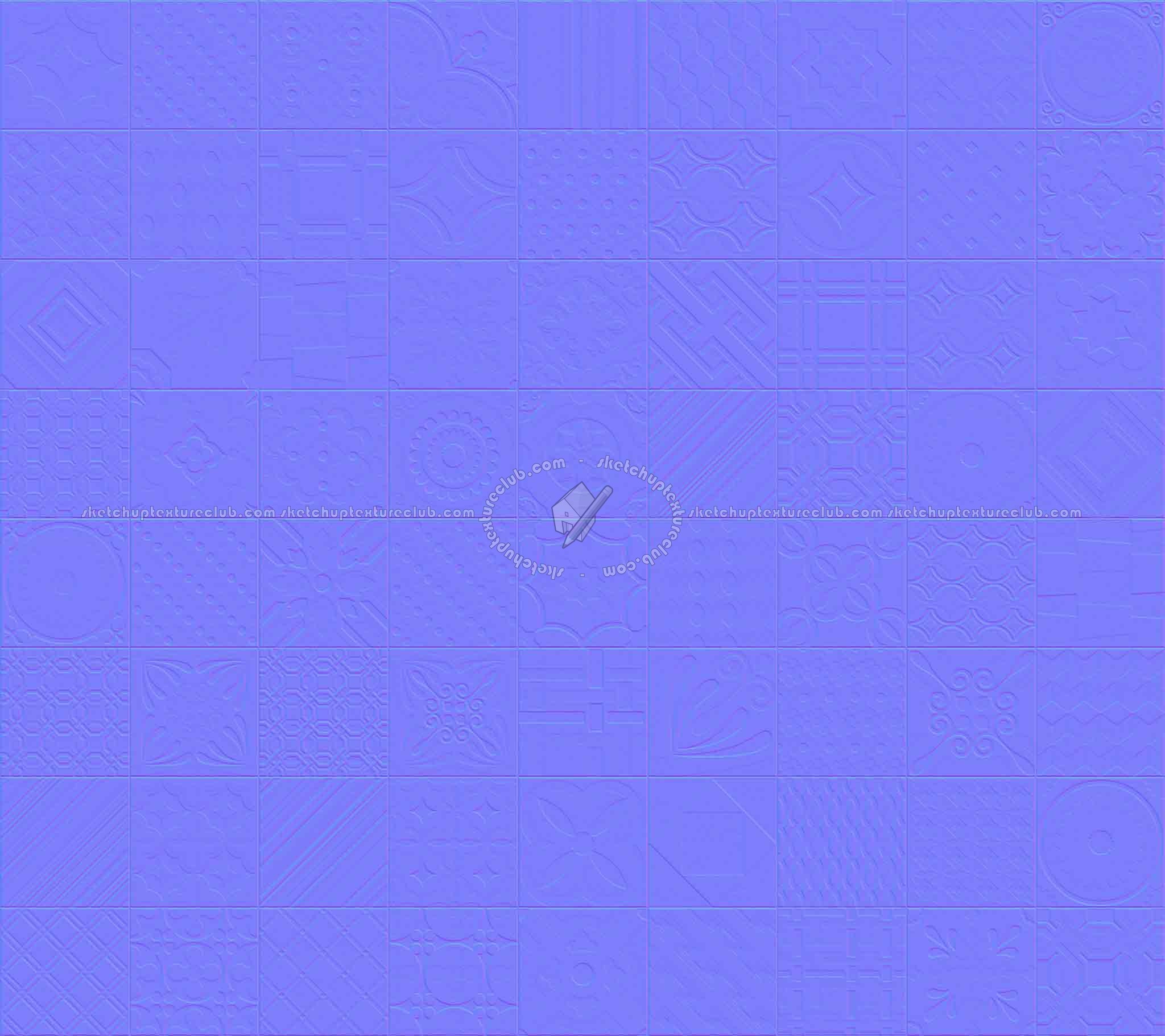 Textures   -   ARCHITECTURE   -   TILES INTERIOR   -   Ornate tiles   -   Patchwork  - Gres patchwork tiles PBR texture seamless 21927 - Normal