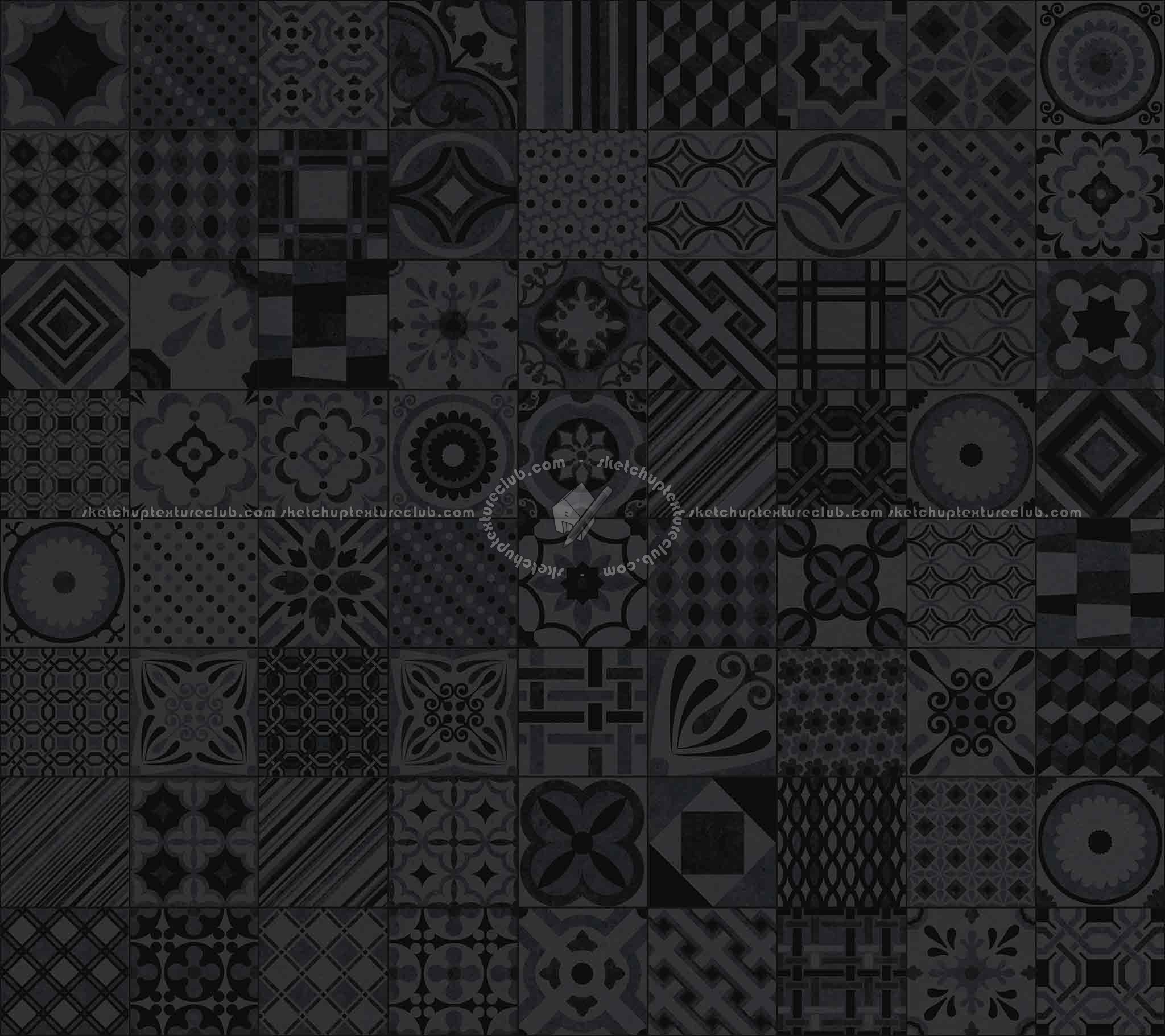 Textures   -   ARCHITECTURE   -   TILES INTERIOR   -   Ornate tiles   -   Patchwork  - Gres patchwork tiles PBR texture seamless 21927 - Specular
