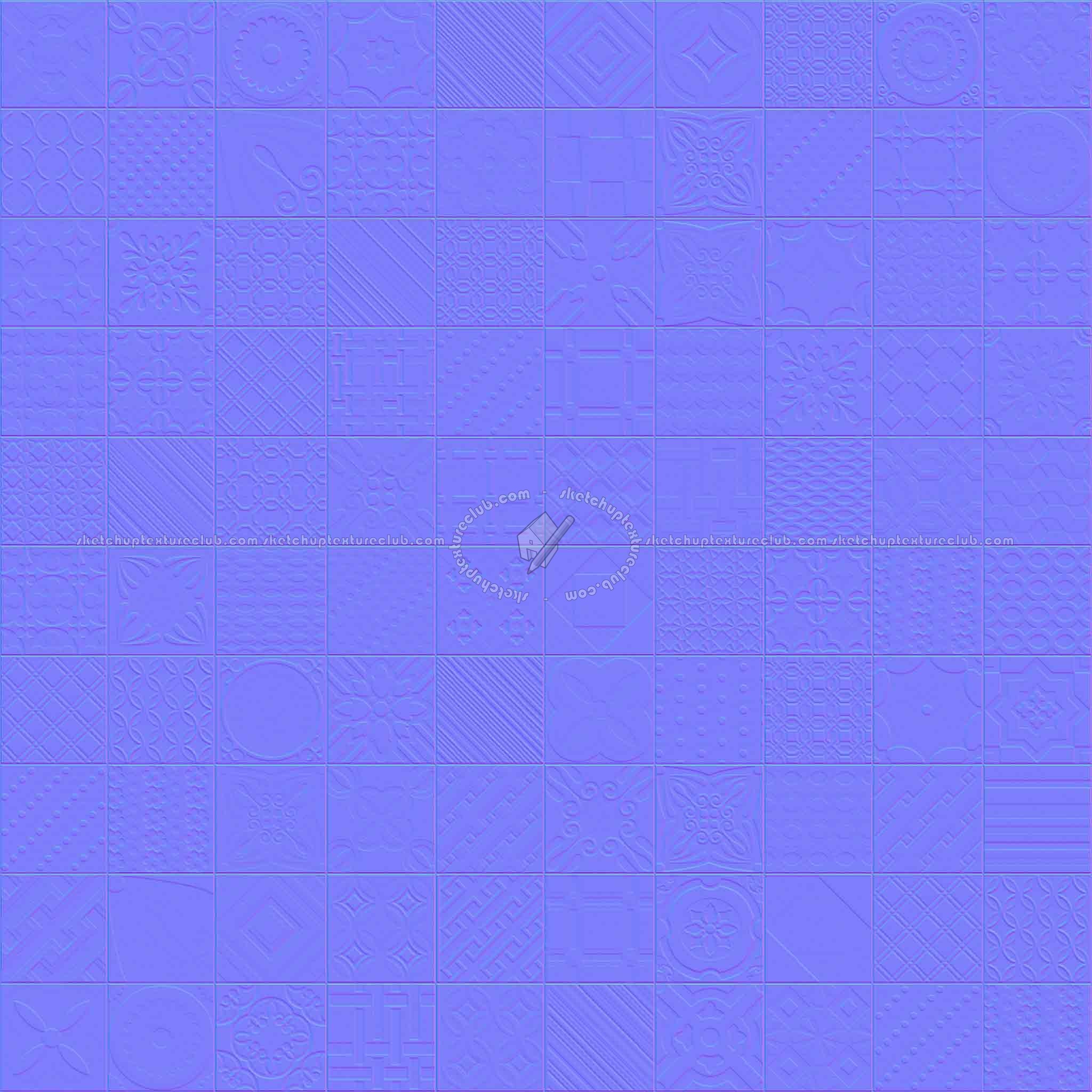 Textures   -   ARCHITECTURE   -   TILES INTERIOR   -   Ornate tiles   -   Patchwork  - Gres patchwork tiles PBR texture seamless 21928 - Normal