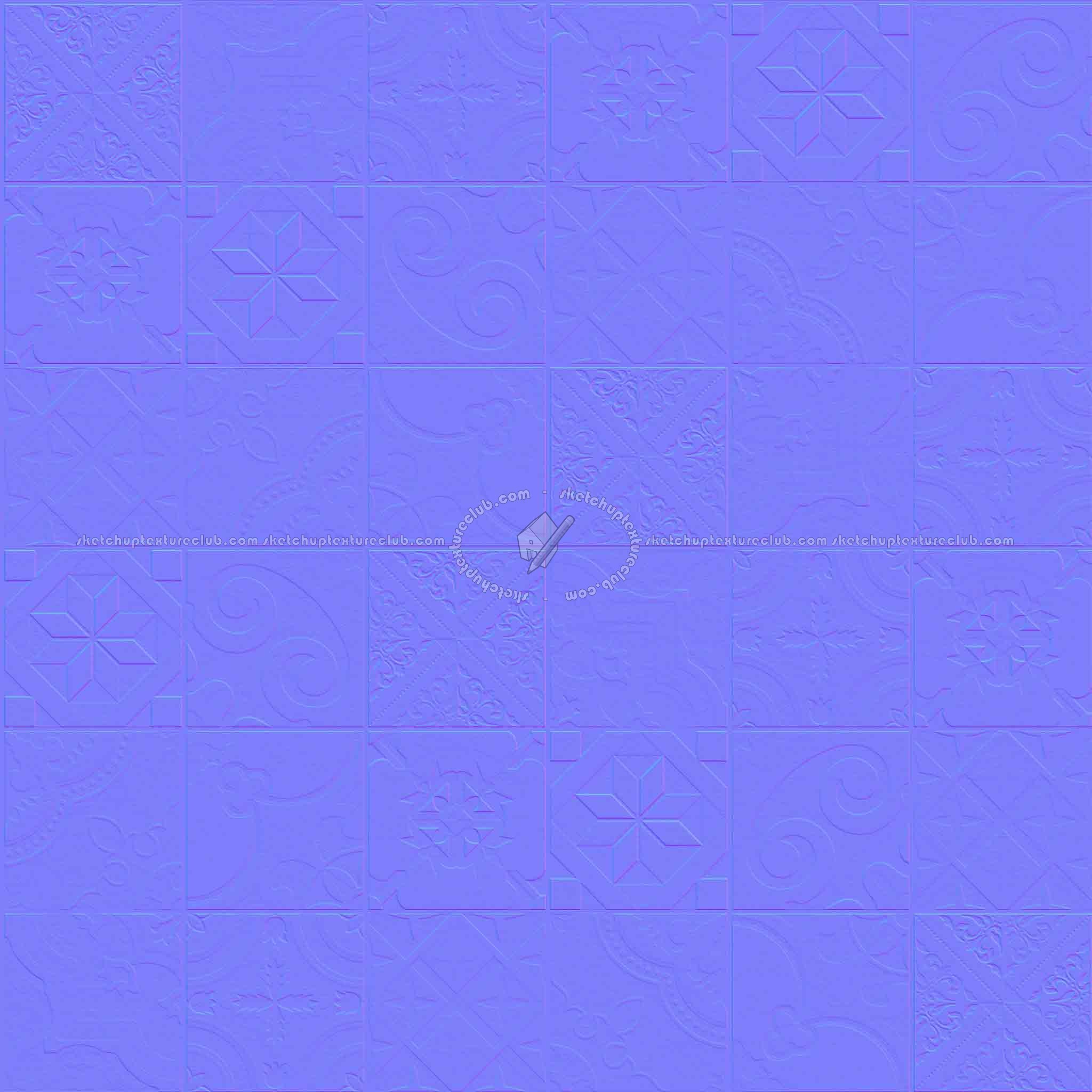 Textures   -   ARCHITECTURE   -   TILES INTERIOR   -   Ornate tiles   -   Patchwork  - Gres patchwork tiles PBR texture seamless 21935 - Normal