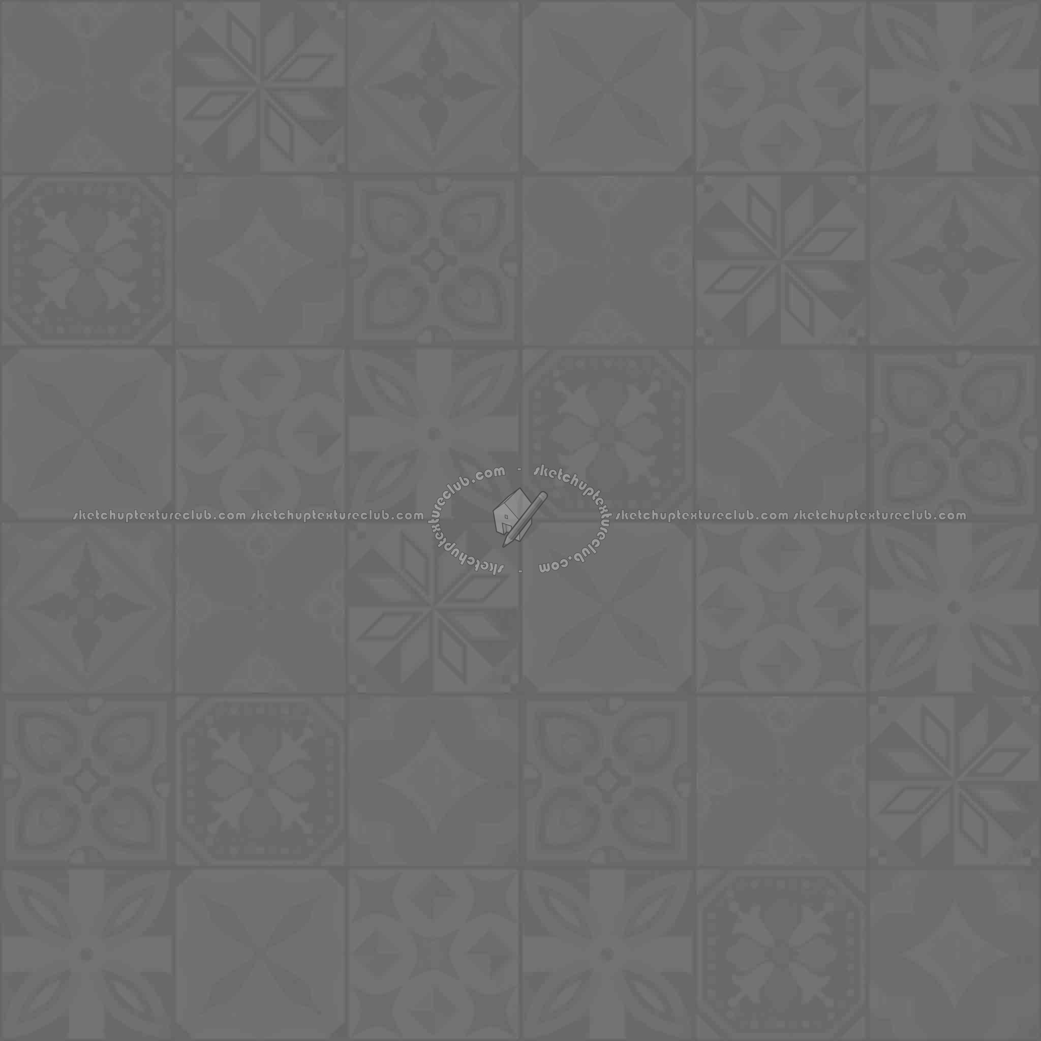 Textures   -   ARCHITECTURE   -   TILES INTERIOR   -   Ornate tiles   -   Patchwork  - Gres patchwork tiles PBR texture seamless 21936 - Displacement