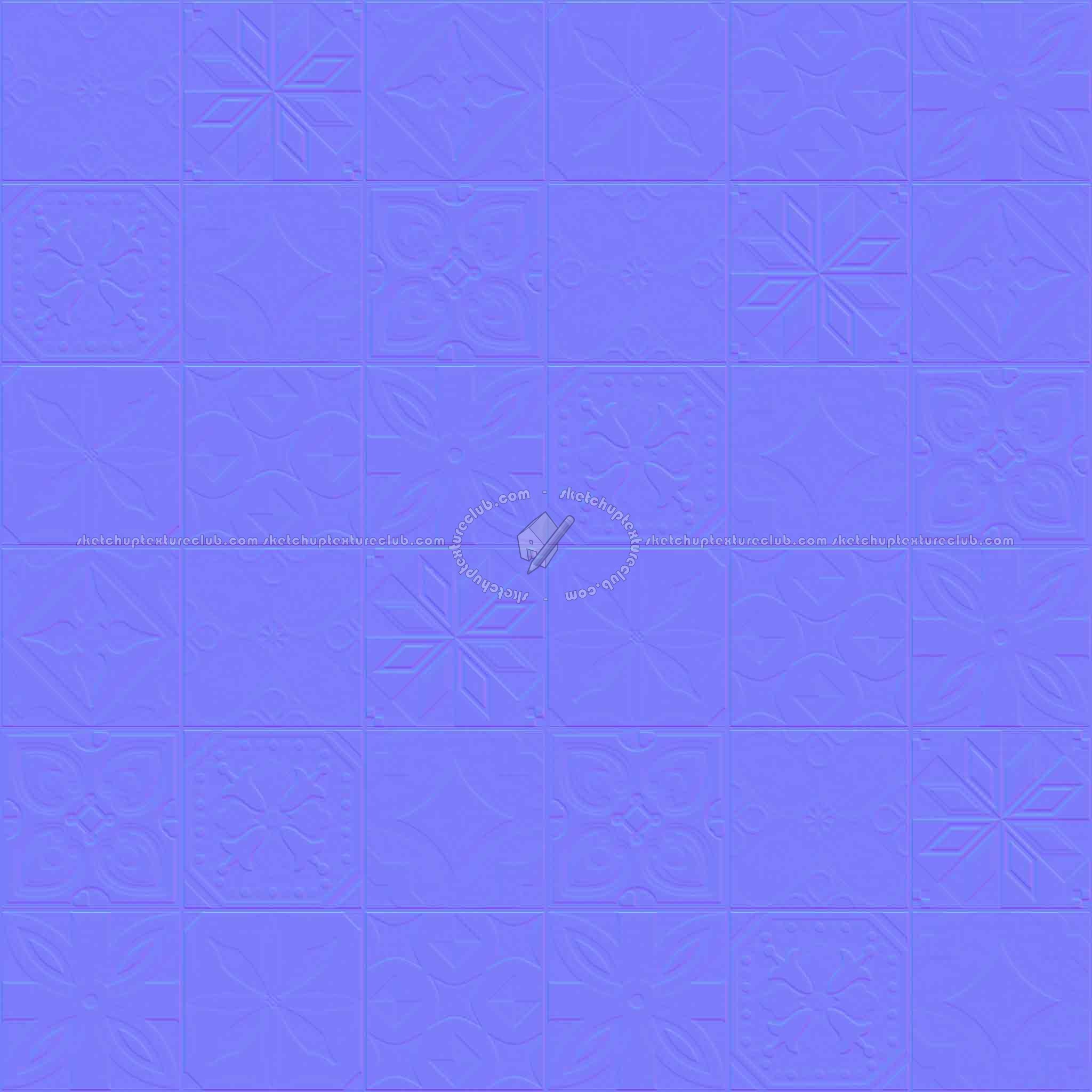 Textures   -   ARCHITECTURE   -   TILES INTERIOR   -   Ornate tiles   -   Patchwork  - Gres patchwork tiles PBR texture seamless 21936 - Normal